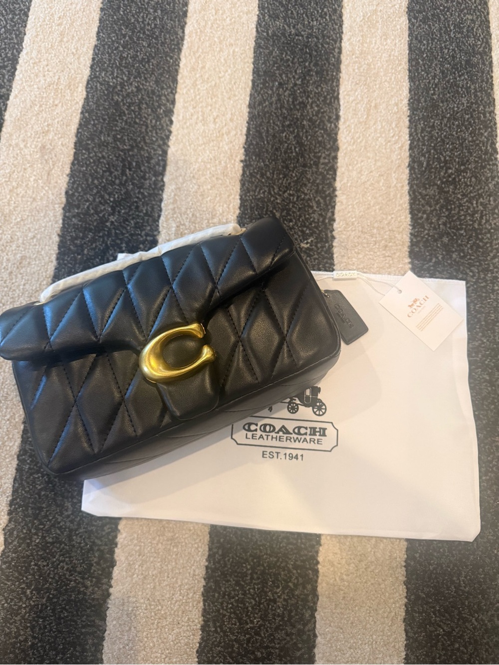 Coach Black Quilted Leather Crossbody with Gold 'C' Clasp